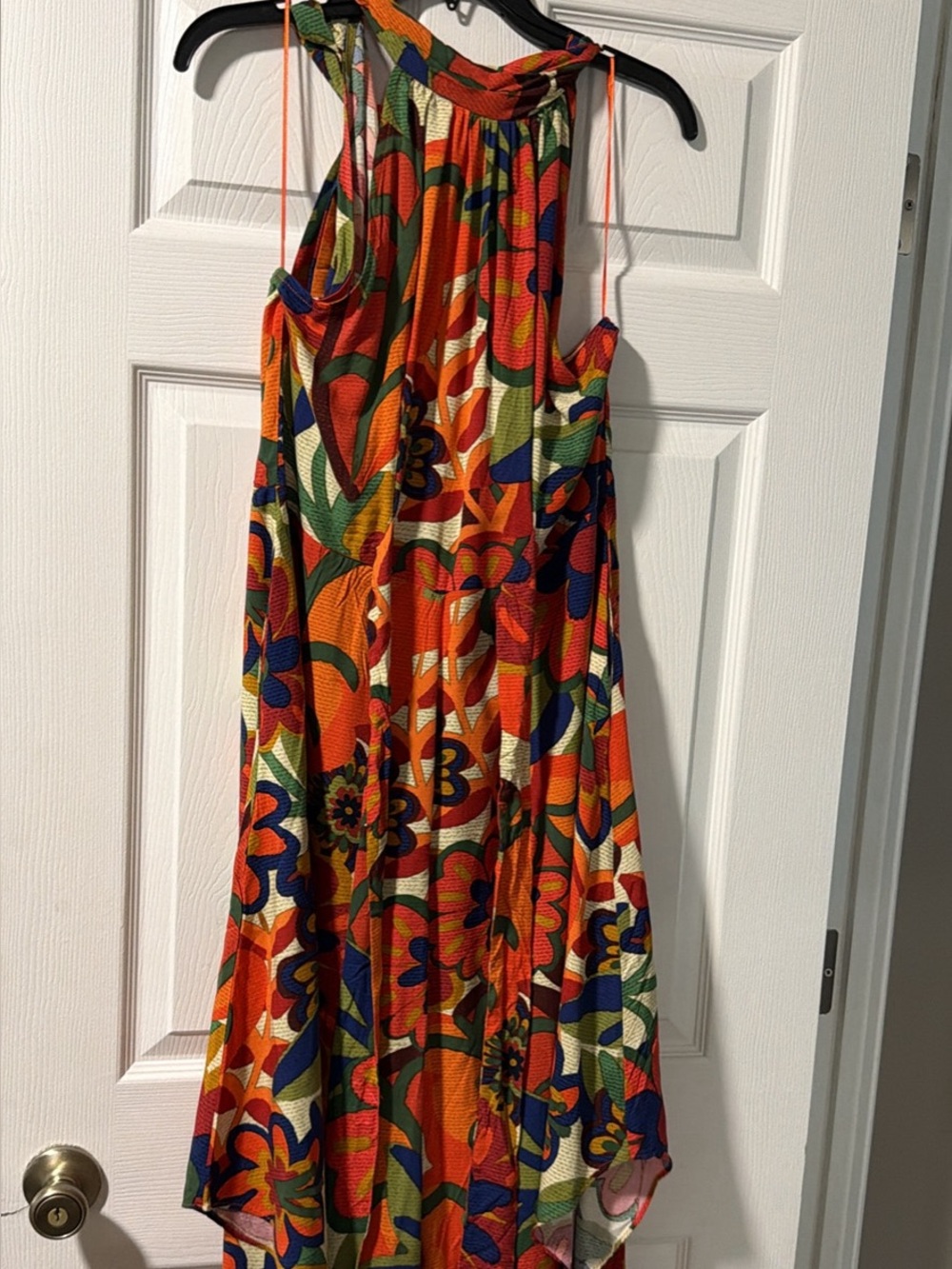 MSK Orange Floral Asymmetrical Halter Dress